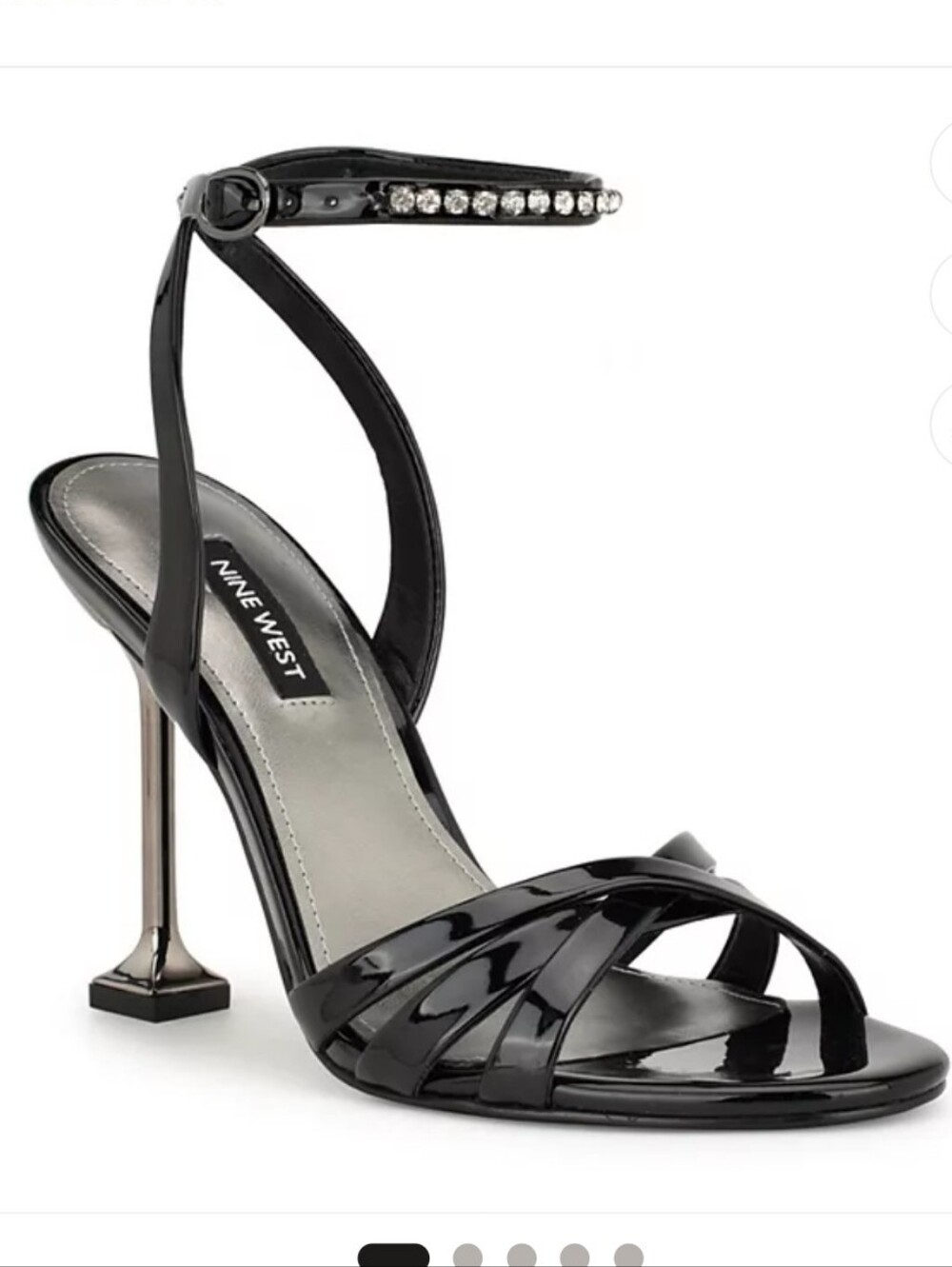 Nine West Black Patent Nora Ankle Strap Crystal Heel Sandal